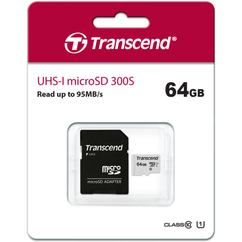 Карта памяти/ Transcend 64GB microSDXC Class 10 UHS-I U1 R95, W45MB/s with SD adapter Карта памяти/ Transcend 64GB microSDXC Class 10 UHS-I U1 R95, W45MB/s with SD adapter