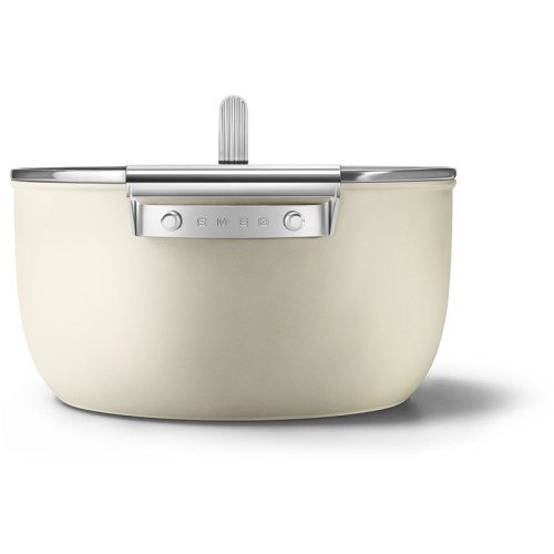 Посуда SMEG/ Кастрюля с двумя ручками и крышкой 26 см, кремовая