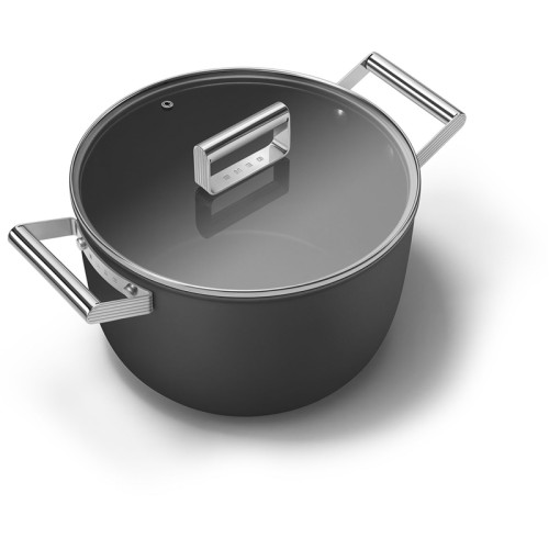 Посуда SMEG/ Кастрюля с двумя ручками и крышкой 26 см, черная