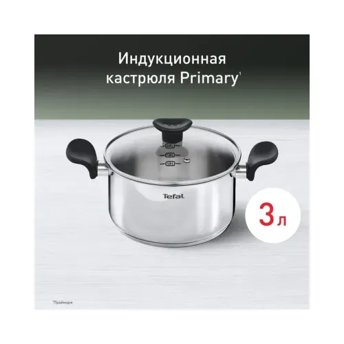 Кастрюля Tefal/ Кастрюля PRIMARY 20 с крышкой, материал: нержавеющая сталь