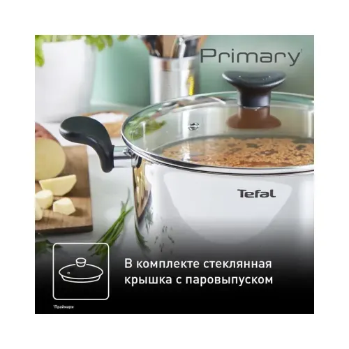 Кастрюля Tefal/ Кастрюля PRIMARY 20 с крышкой, материал: нержавеющая сталь