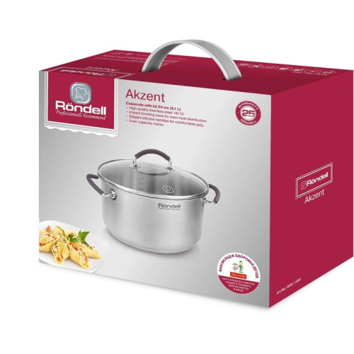 Кастрюля/ Кастрюля Rondell Akzent RDS-1389 5.1л. d=24см (с крышкой) стальной