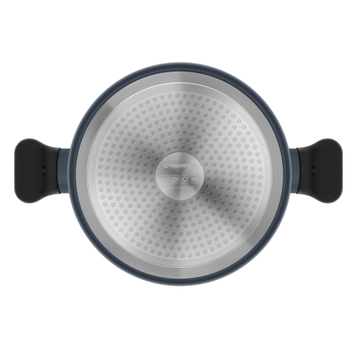 Кастрюля MAUNFELD/ Кастрюля MAUNFELD, 24 см, кованный алюминий, толщина стенок 4 мм, 2-слойное антипригарное мраморное покрытие, совместимость с плитами: все, включая индукцию, стеклянная крышка в комплекте, цвет графитовый
