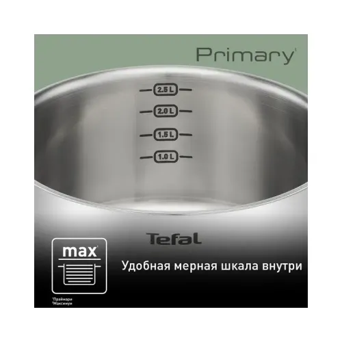 Кастрюля Tefal/ Кастрюля PRIMARY 20 с крышкой, материал: нержавеющая сталь