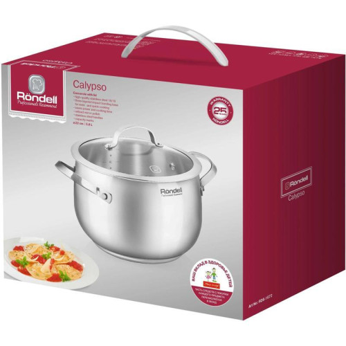 Кастрюля/ Кастрюля Rondell Calypso RDS-1672 5.8л. d=22см (с крышкой) стальной Кастрюля/ Кастрюля Rondell Calypso RDS-1672 5.8л. d=22см (с крышкой) стальной