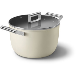 Посуда SMEG/ Кастрюля с двумя ручками и крышкой 26 см, кремовая