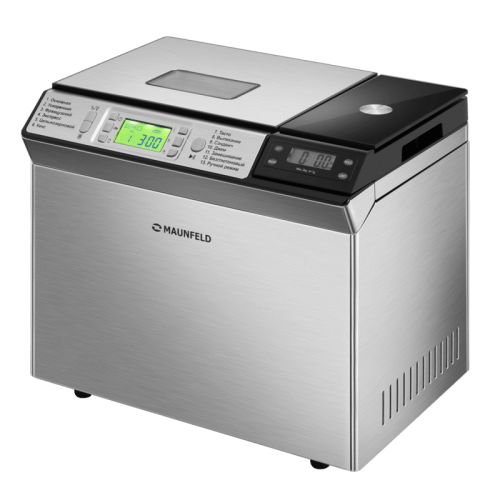 Хлебопечь/ Хлебопечка MAUNFELD MBM-900DSS, 13 программ, масса выпечки до 900 гр, 3 степени прожарки, отсрочка старта, поддержание температуры, диспенсер для ингридиентов, пауза, съемная форма, антипригарное покрытие, цвет нер. сталь