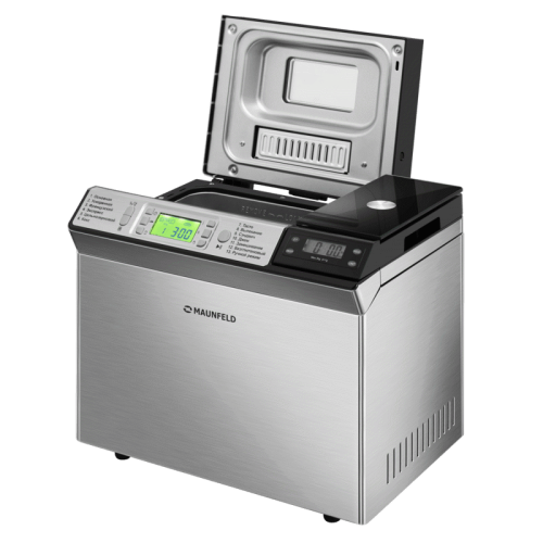 Хлебопечь/ Хлебопечка MAUNFELD MBM-900DSS, 13 программ, масса выпечки до 900 гр, 3 степени прожарки, отсрочка старта, поддержание температуры, диспенсер для ингридиентов, пауза, съемная форма, антипригарное покрытие, цвет нер. сталь