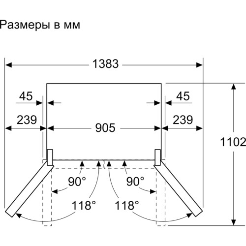 Series 6, холодильник French Door, 1800х905х731 мм, объем камер 574 (375+199) литров, side by side, Full NoFrost,  Диспенсер для льда и воды, LED освещение, 2 ящика для овощей и фруктов MultiBox, класс энергопотребления А++, раздельная регулировка темпера