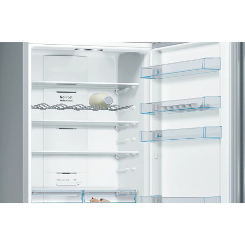 Холодильник BOSCH KGN49LB30U Serie 6, Full NoFrost,  Габариты 203x70x67, Общий пол. объем: 435 (х:330, м:105), Черный под стеклом, Цифровой LCD дисплей, Утопленные ручки во всю высоту, Multi Airflow