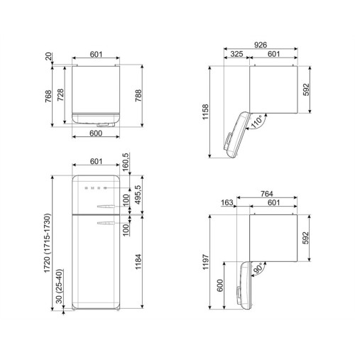 Холодильник SMEG/ Отдельностоящий двухдверный холодильник, стиль 50-х годов, 60 см, розовый, петли слева