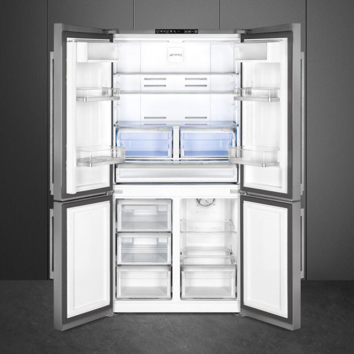 Холодильник SMEG/ Холодильник SMEG, отдельностоящий, 4-х дверный, LED дисплей, антибактериальное покрытие, конвекция, инверторный компрессор, сигнал повышения температуры, сигнал открытой дверцы, полный Nofrost, энергоэффективность Е, цвет нержавеющая ста