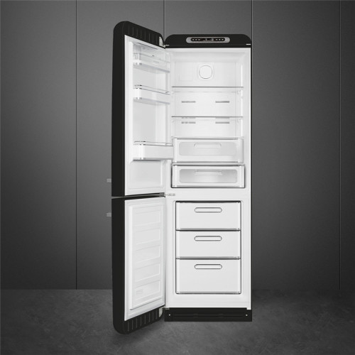 Холодильник SMEG/ Отдельностоящий двухдверный холодильник, стиль 50-х годов, 60 см, черный, No-frost, петли слева
