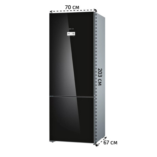 Холодильник BOSCH KGN49LB30U Serie 6, Full NoFrost,  Габариты 203x70x67, Общий пол. объем: 435 (х:330, м:105), Черный под стеклом, Цифровой LCD дисплей, Утопленные ручки во всю высоту, Multi Airflow