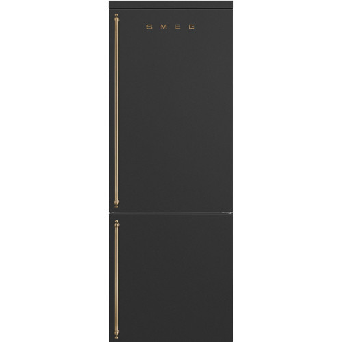 Холодильник SMEG/ Coloniale, Отдельностоящий холодильник, 70 см, антрацит, фурнитура латунная, петли справа