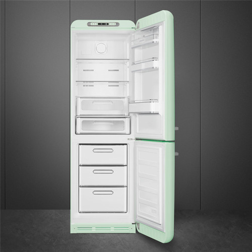 Холодильник SMEG/ Отдельностоящий двухдверный холодильник, стиль 50-х годов, 60 см, светло-зеленый, No-frost, петли справа