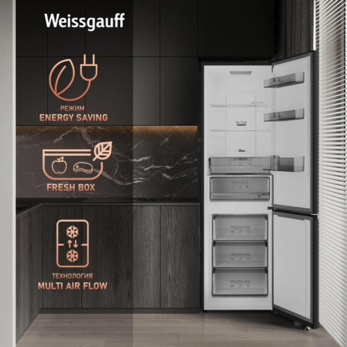Холодильник Weissgauff WRK 2000 Total NoFrost Inverter 2-хкамерн. черный инвертер Холодильник Weissgauff WRK 2000 Total NoFrost Inverter 2-хкамерн. черный инвертер