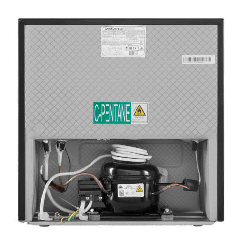 Холодильник MAUNFELD MFF50B DeFrost, стандартный компрессор, полезный объем 46 л, механическое управление, установка вплотную к стене, R600A, уровень шума 40 дБ, энергоэффективность А+, цвет черный