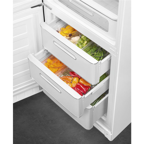 Холодильник SMEG/ Отдельностоящий двухдверный холодильник, стиль 50-х годов, 60 см, белый, No-frost, петли слева