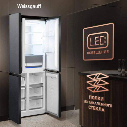 Холодильник Weissgauff WCD 450 Rock Glass NoFrost Inverter 3-хкамерн. графит темный
