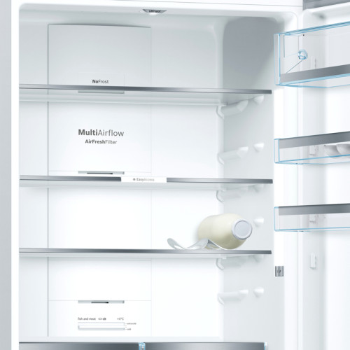 Холодильник BOSCH KGN49LB30U Serie 6, Full NoFrost,  Габариты 203x70x67, Общий пол. объем: 435 (х:330, м:105), Черный под стеклом, Цифровой LCD дисплей, Утопленные ручки во всю высоту, Multi Airflow