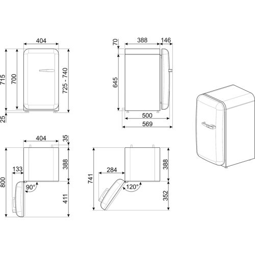 Холодильник SMEG/ Холодильник SMEG, отдельностоящий, стиль 50-х, однокамерный, объем 34 л, стандартный компрессор, энергоэффективность С, цвет кремовый