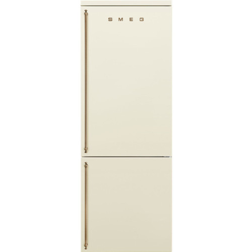 Холодильник SMEG/ Coloniale, Отдельностоящий холодильник, 70 см, петли справа, кремовый, фурнитура латунная