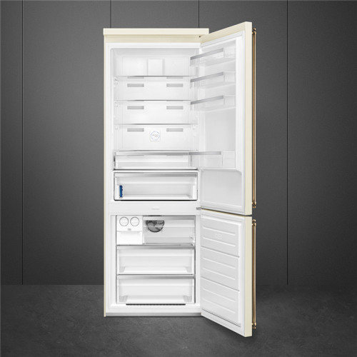 Холодильник SMEG/ Coloniale, Отдельностоящий холодильник, 70 см, петли справа, кремовый, фурнитура латунная
