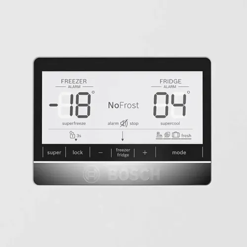 Холодильник BOSCH KGN86AW32U Full NoFrost, Serie   6, Габариты 186x86x81, Общий пол. объем: 619 (х:479, м:140),белый, Цифровой LCD дисплей, Внешние высокие металлические ручки, Multi Airflow, AirFresh Filter, Верхнее LED освещение, Два отделения для молоч