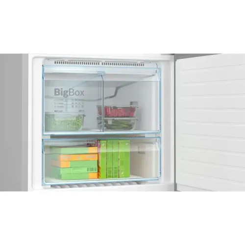 Full NoFrost, Serie 6, Габариты 186x75x80, Общий пол. объем: 521 (х:406, м:115), Нерж. сталь с легкой очисткой, Цифровой LCD дисплей, Внешние высокие металлические ручки, Multi Airflow, AirFresh Filter, Боковое LED освещение и точечное для зон свежести, Д