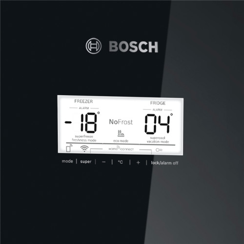 Холодильник BOSCH KGN49LB30U Serie 6, Full NoFrost,  Габариты 203x70x67, Общий пол. объем: 435 (х:330, м:105), Черный под стеклом, Цифровой LCD дисплей, Утопленные ручки во всю высоту, Multi Airflow