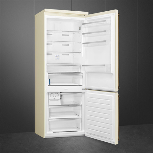 Холодильник SMEG/ Coloniale, Отдельностоящий холодильник, 70 см, петли справа, кремовый, фурнитура латунная