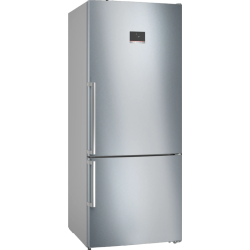 Full NoFrost, Serie 6, Габариты 186x75x80, Общий пол. объем: 521 (х:406, м:115), Нерж. сталь с легкой очисткой, Цифровой LCD дисплей, Внешние высокие металлические ручки, Multi Airflow, AirFresh Filter, Боковое LED освещение и точечное для зон свежести, Д