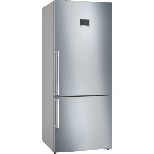 Full NoFrost, Serie 6, Габариты 186x75x80, Общий пол. объем: 521 (х:406, м:115), Нерж. сталь с легкой очисткой, Цифровой LCD дисплей, Внешние высокие металлические ручки, Multi Airflow, AirFresh Filter, Боковое LED освещение и точечное для зон свежести, Д