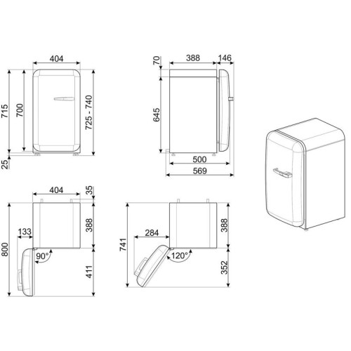 Холодильник SMEG/ Холодильник SMEG, отдельностоящий, стиль 50-х, однокамерный, объем 34 л, стандартный компрессор, энергоэффективность С, цвет серебристый
