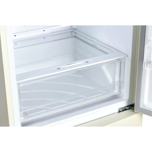 Отдельностоящий холодильник EVELUX, объем 317 л, объем холодильной камеры 233, объем морозильной камеры 94, цифровой дисплей, сенсорное управление, , LED освещение, NoFrost, перенавешиваемые двери, энергоэффективность А+, уровень шума 41 дБ, цвет бежевый