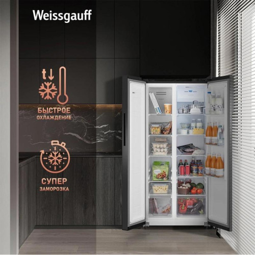 Холодильник Weissgauff WSBS 500 Inverter NoFrost 2-хкамерн. черный стекло инвертер