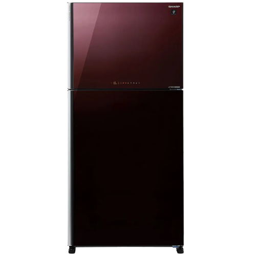 Холодильник Sharp/ Холодильник. 187x86.5x74 см. 422 + 178 л, No Frost. A++ темно-бордовый, стекло