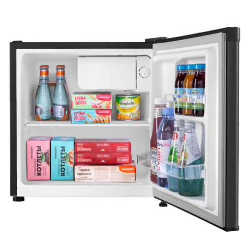 Холодильник MAUNFELD MFF50B DeFrost, стандартный компрессор, полезный объем 46 л, механическое управление, установка вплотную к стене, R600A, уровень шума 40 дБ, энергоэффективность А+, цвет черный