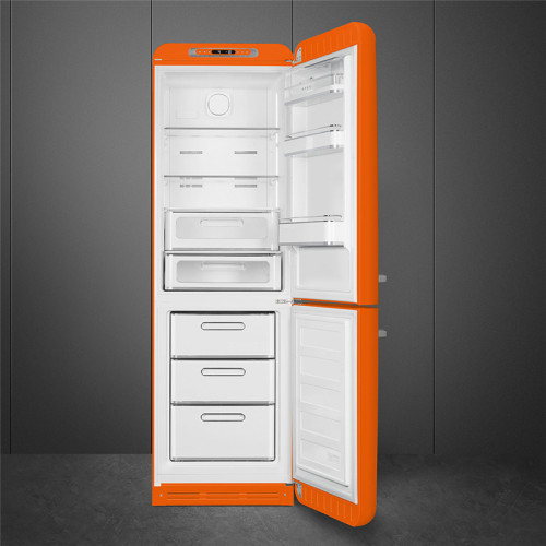 Холодильник SMEG/ Отдельностоящий двухдверный холодильник, стиль 50-х годов, 60 см, оранжевый, No-Frost, петли справа