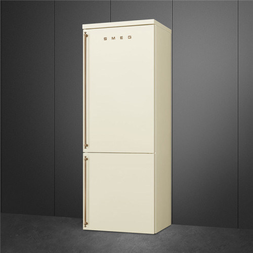 Холодильник SMEG/ Coloniale, Отдельностоящий холодильник, 70 см, петли справа, кремовый, фурнитура латунная
