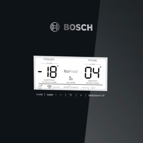 Холодильник BOSCH KGN49LB30U Serie 6, Full NoFrost,  Габариты 203x70x67, Общий пол. объем: 435 (х:330, м:105), Черный под стеклом, Цифровой LCD дисплей, Утопленные ручки во всю высоту, Multi Airflow