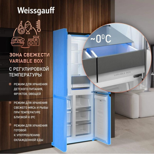 Холодильник Weissgauff WCD 450 Rock Glass NoFrost Inverter 3-хкамерн. графит темный