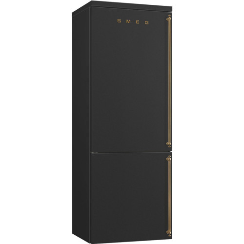Холодильник SMEG/ Coloniale, Отдельностоящий холодильник, 70 см, антрацит, фурнитура латунная, петли слева