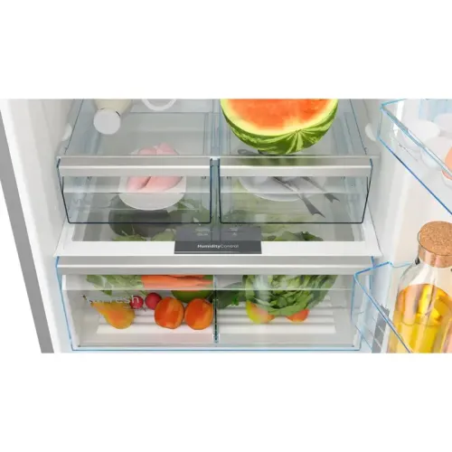 Full NoFrost, Serie 6, Габариты 186x75x80, Общий пол. объем: 521 (х:406, м:115), Нерж. сталь с легкой очисткой, Цифровой LCD дисплей, Внешние высокие металлические ручки, Multi Airflow, AirFresh Filter, Боковое LED освещение и точечное для зон свежести, Д