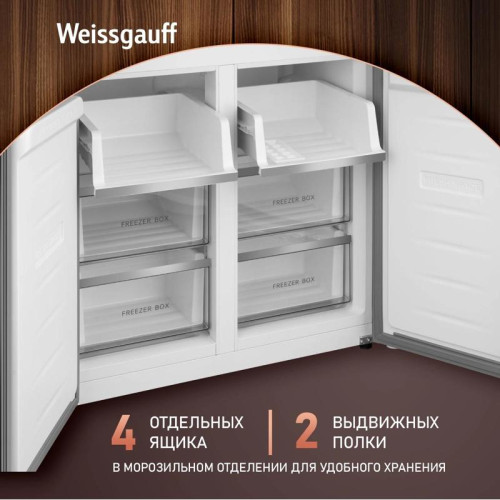 Холодильник Weissgauff WCD 450 Rock Glass NoFrost Inverter 3-хкамерн. графит темный