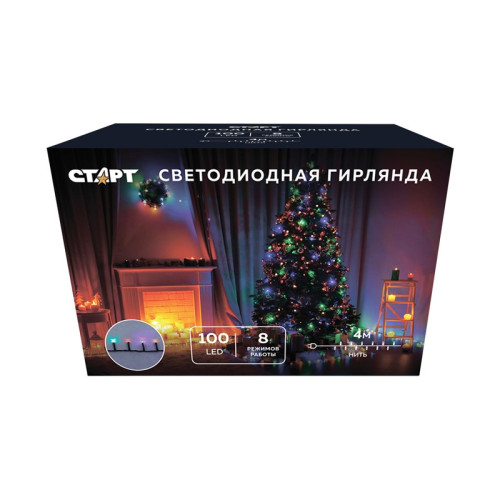 Гирлянда СТАРТ НГ 100LED 220V 8 реж 4м нить