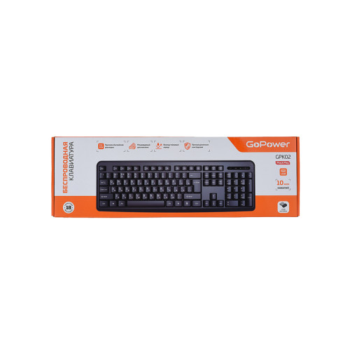 Клавиатура/ Клавиатура беспроводная GoPower GPK02 классическая USB черный (1/20)
