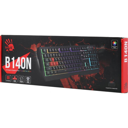 Клавиатура A4Tech Bloody B140N черный USB Multimedia for gamer LED (подставка для запястий) (B140N)