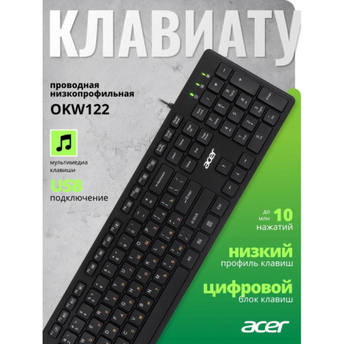 Клавиатура Acer OKW122 черный USB Multimedia (ZL.KBDEE.00C)
